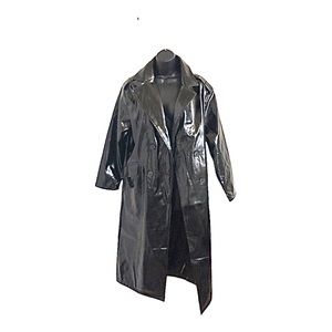 Black patent pleather double breasted long trench coat size small new